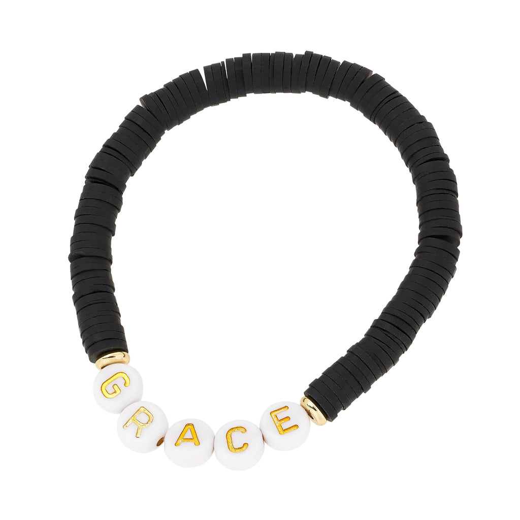 Personalised Friendship Clay Bracelet Black - Gold & White - GLITZ N PIECES