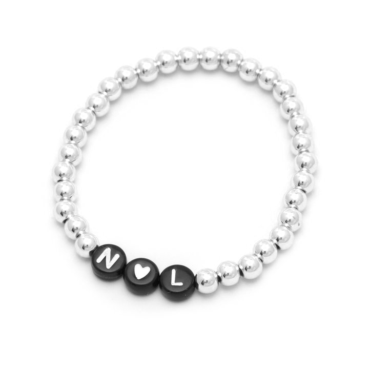 Personalised Friendship Bracelet Silver - Black & White - GLITZ N PIECES