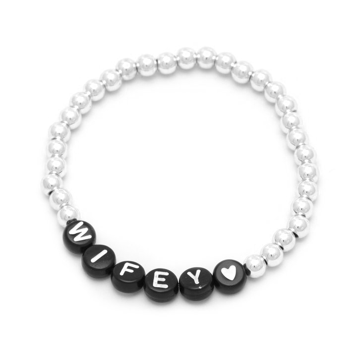 Personalised Friendship Bracelet Silver - Black & White - GLITZ N PIECES