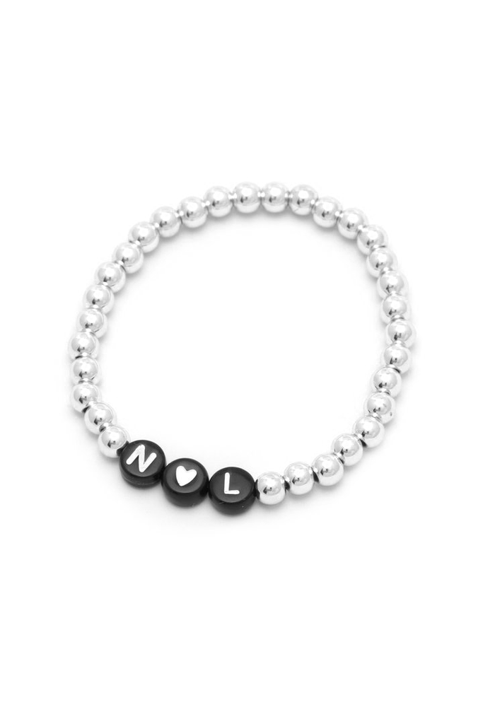 Personalised Friendship Bracelet Silver - Black & White - GLITZ N PIECES