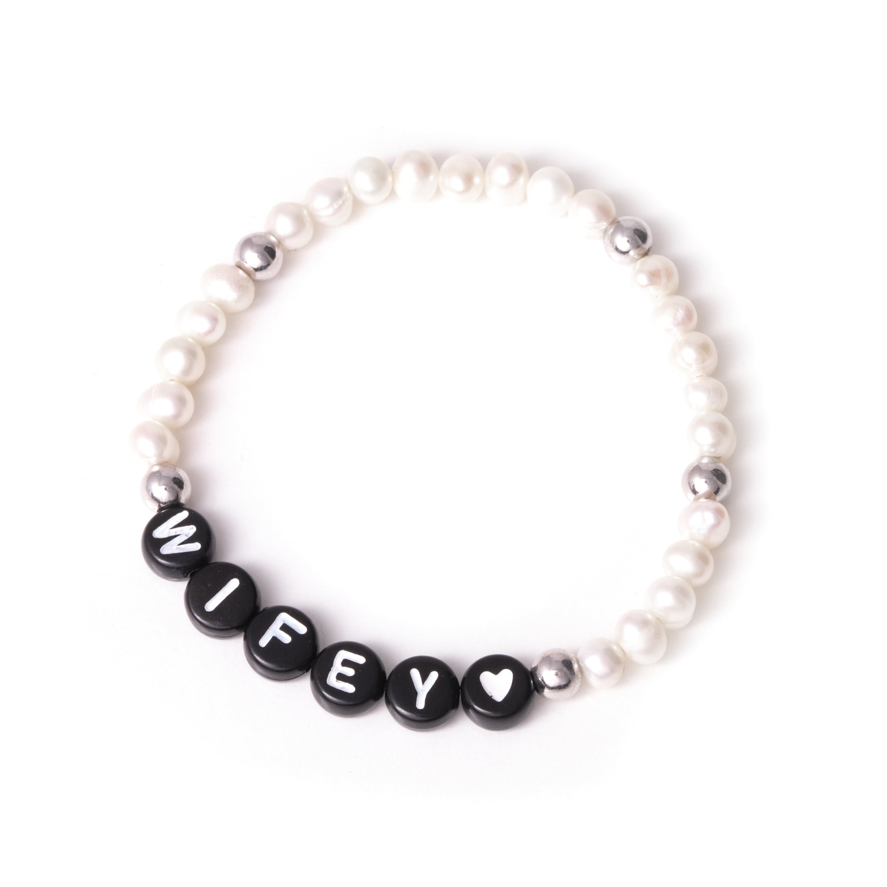 Personalised Candy Bracelet Pearl - Black & Silver - GLITZ N PIECES