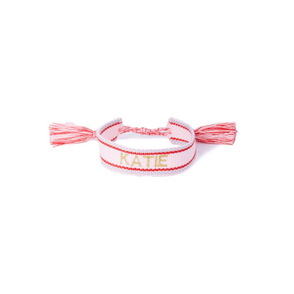 Personalised Woven Bracelet - Pink & Red - GLITZ N PIECES