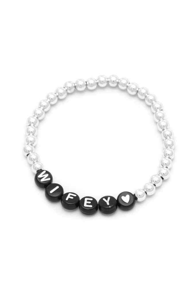 Personalised Friendship Bracelet Silver - Black & White - GLITZ N PIECES