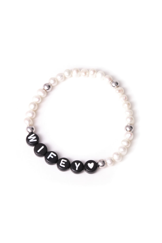 Personalised Candy Bracelet Pearl - Black & Silver - GLITZ N PIECES